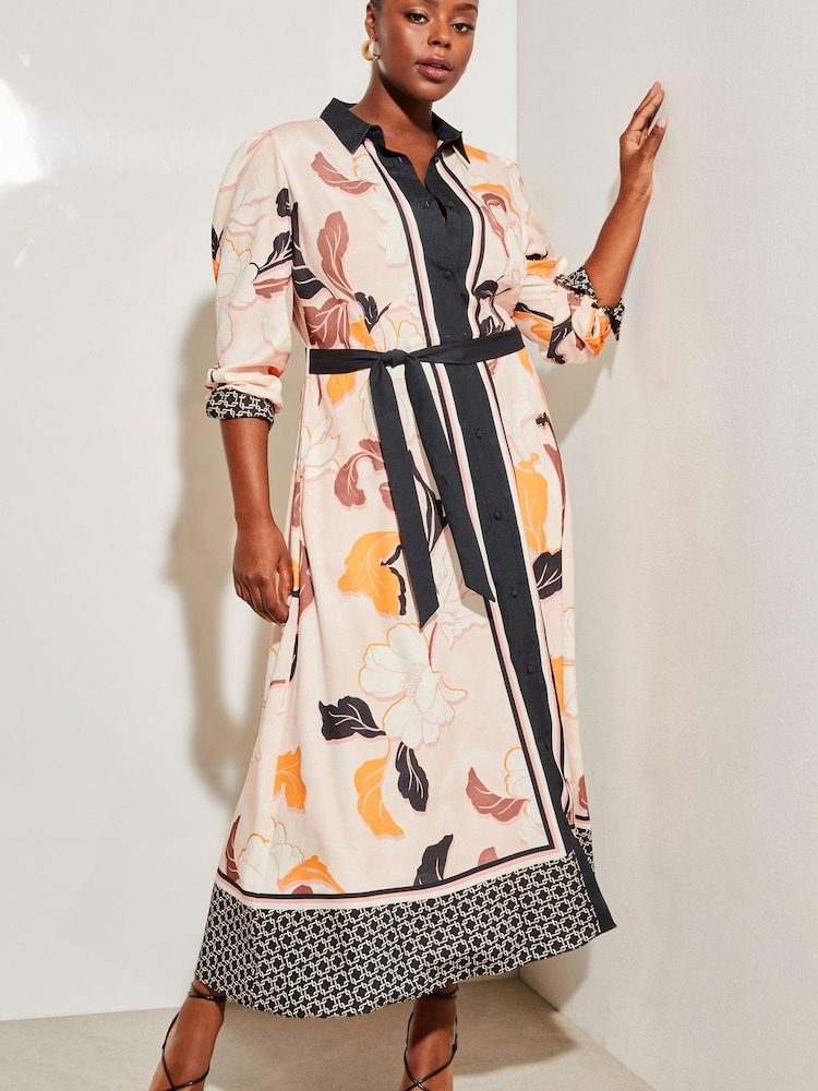 Lipsy Pink Printed Curve Long Sleeve Maxi Shirt Dress - Image 1 of 4