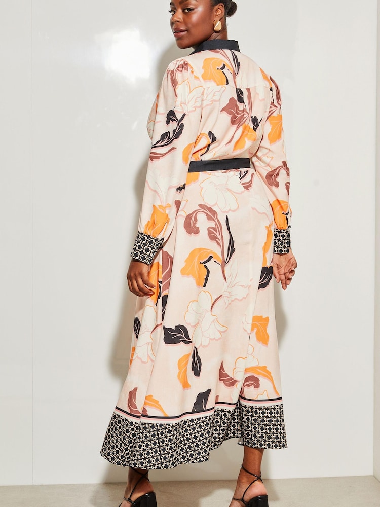 Lipsy Pink Printed Curve Long Sleeve Maxi Shirt Dress - Image 2 of 4