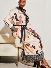 Lipsy Pink Printed Curve Long Sleeve Maxi Shirt Dress - Image 3 of 4