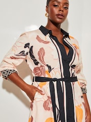 Lipsy Pink Printed Curve Long Sleeve Maxi Shirt Dress - Image 4 of 4