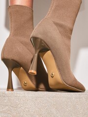 Lipsy Camel Regular Fit High Heel Knitted Sock Boot - Image 2 of 4