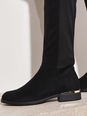 Lipsy Black Regular Fit Flat Long Knee Faux Suedette Boot - Image 2 of 4