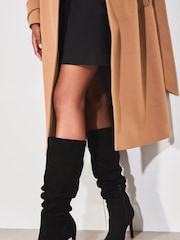 Lipsy Black suedette Wide Fit Long Knee High Ruched Mid Heeled Boot - Image 2 of 5
