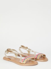 Lipsy Gold Embellished Beaded Leather Flat Sandal - Image 1 of 4