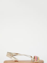 Lipsy Gold Embellished Beaded Leather Flat Sandal - Image 2 of 4