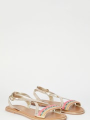 Lipsy Gold Embellished Beaded Leather Flat Sandal - Image 3 of 4
