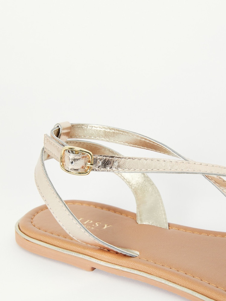 Lipsy Gold Embellished Beaded Leather Flat Sandal - Image 4 of 4