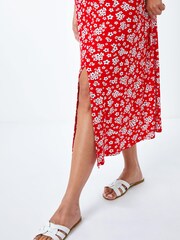 Roman Red Ditsy Floral Print Jersey Fit & Flare Dress - Image 5 of 5