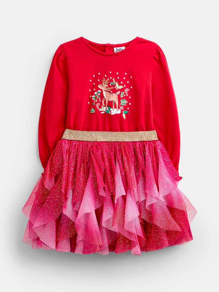 JoJo Maman Bébé Red Reindeer Tulle Skirt & Top Set - Image 1 of 7 JoJo Maman Bébé Red Reindeer Tulle Skirt & Top Set - Image 1 of 7