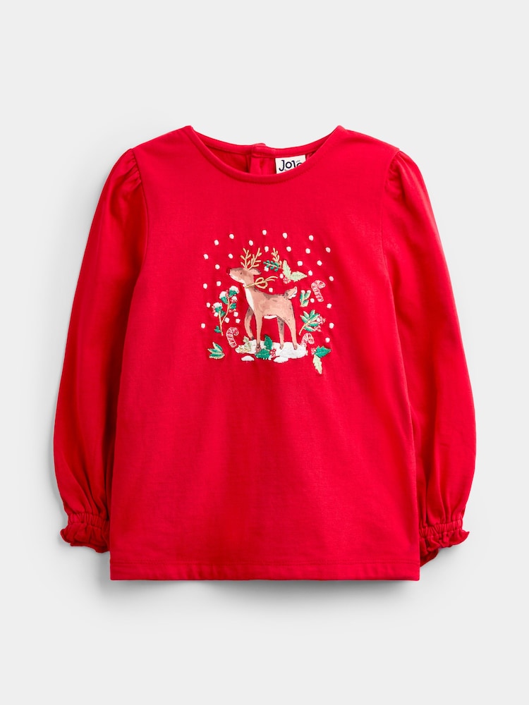 JoJo Maman Bébé Red Reindeer Tulle Skirt & Top Set - Image 2 of 7 JoJo Maman Bébé Red Reindeer Tulle Skirt & Top Set - Image 2 of 7
