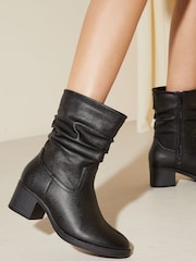 Schwarz - Friends Like Geraffte Stiefel mit niedrigem Blockabsatz - Bild 3 von 4