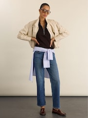 Baukjen Brown Ribbed Short-Sleeve Zip Top - Image 3 of 4