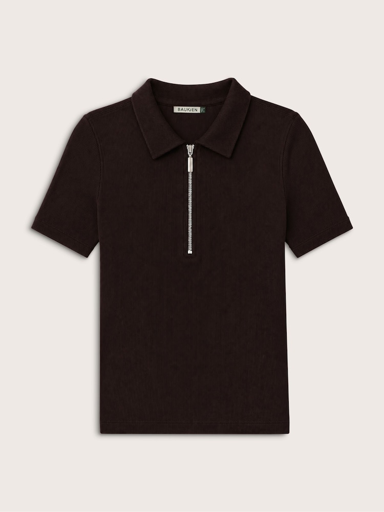 Baukjen Brown Ribbed Short-Sleeve Zip Top - Image 4 of 4 Baukjen Brown Ribbed Short-Sleeve Zip Top - Image 4 of 4
