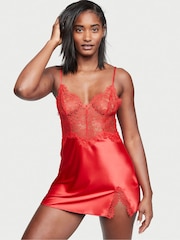 Victoria's Secret Lipstick Red Satin Lace Slip Dress - Image 1 of 3