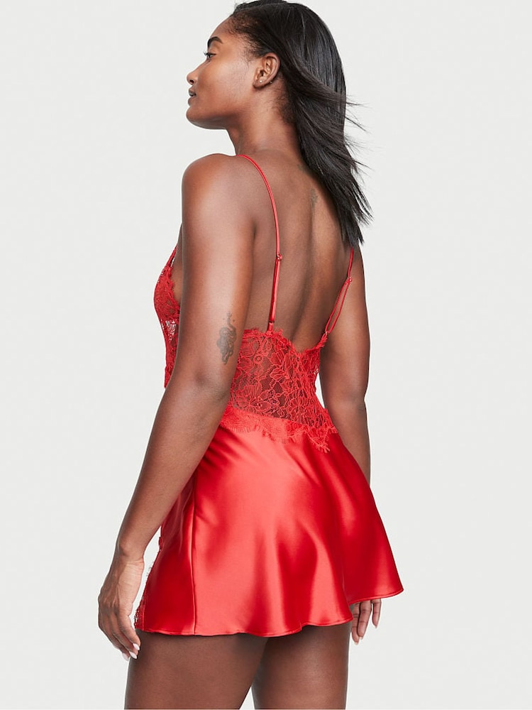 Victoria's Secret Lipstick Red Satin Lace Slip Dress - Image 2 of 3