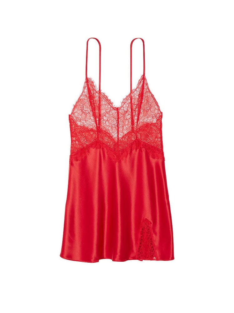 Victoria's Secret Lipstick Red Satin Lace Slip Dress - Image 3 of 3 Victoria's Secret Lipstick Red Satin Lace Slip Dress - Image 3 of 3