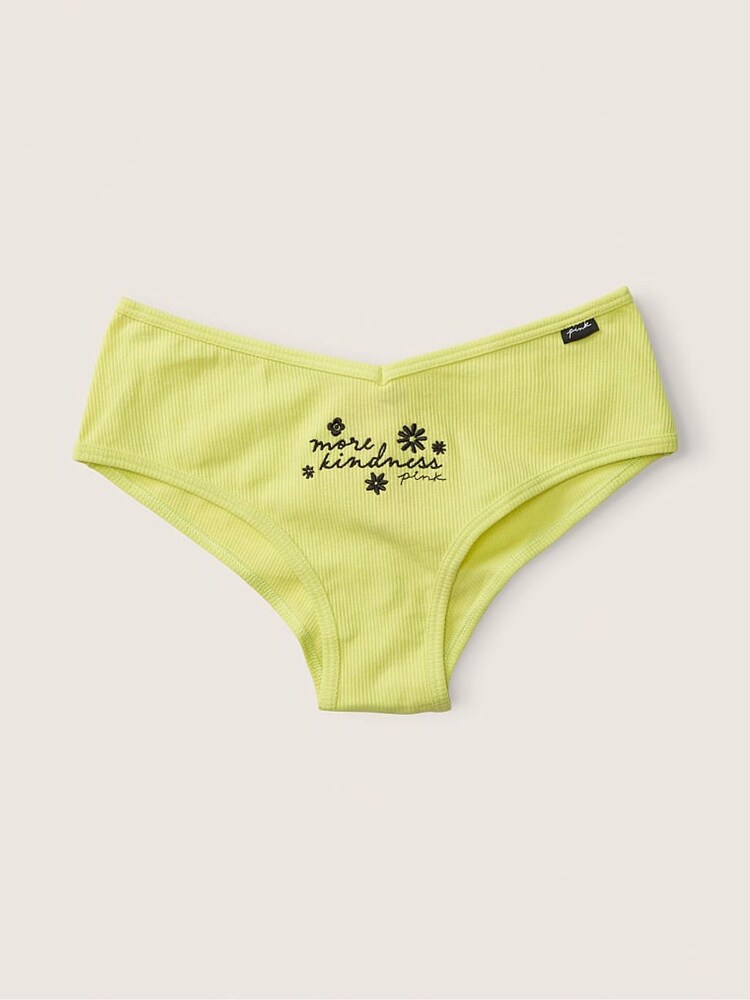 Victoria's Secret PINK Green Spring with Embroidery Yellow Cotton Cheeky Knickers - Image 1 of 1