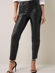 Only Black Petite High Waisted Faux Leather Workwear Trousers - Image 1 of 5