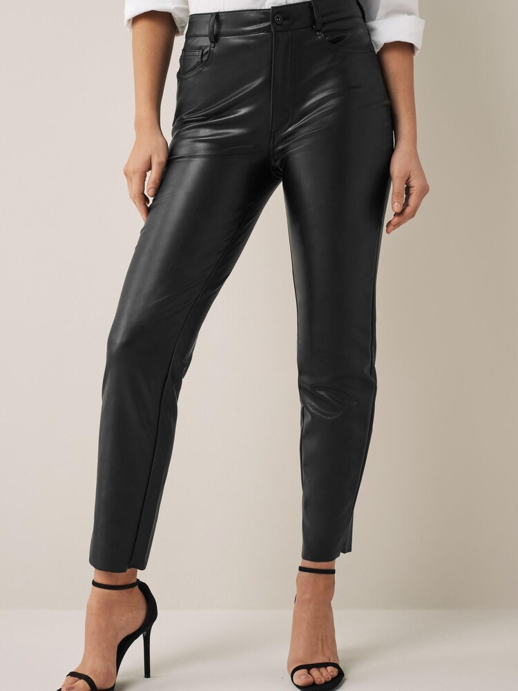 Only Black Petite High Waisted Faux Leather Workwear Trousers - Image 1 of 5