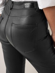 Only Black Petite High Waisted Faux Leather Workwear Trousers - Image 4 of 5