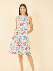 Yumi White Multi Botanical Floral Jacquard Skater Dress - Image 1 of 5