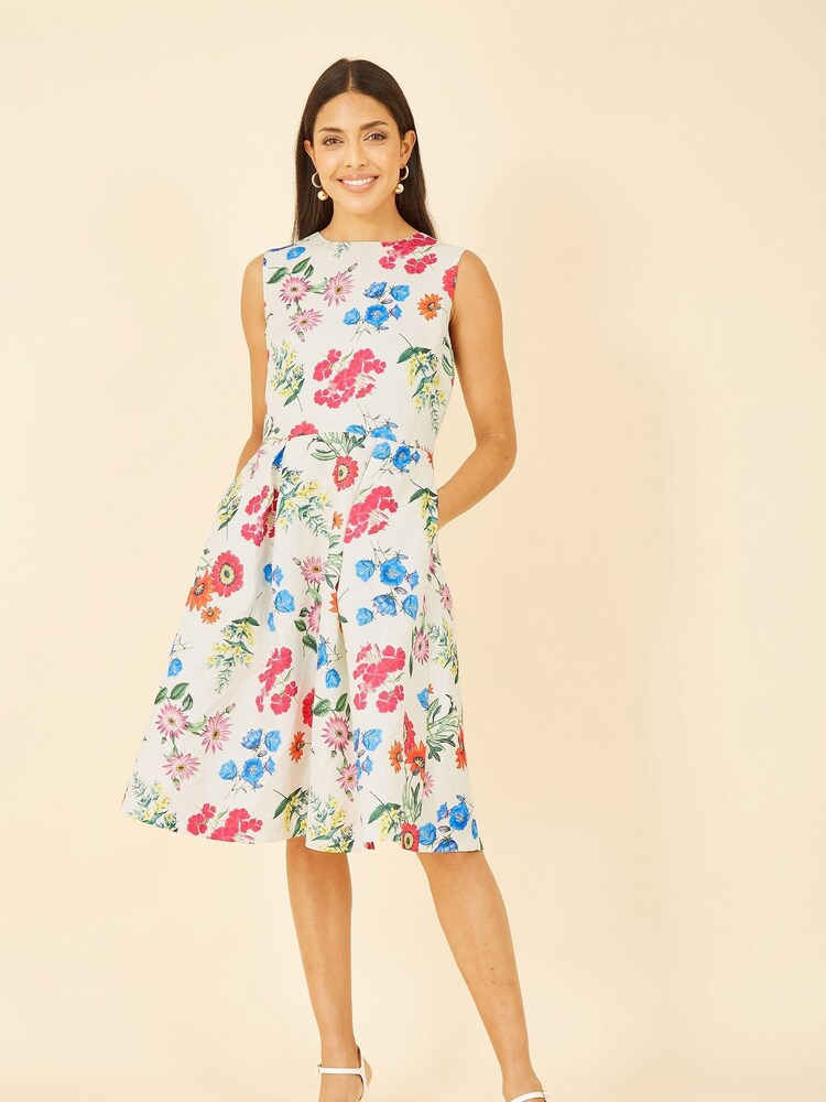 Yumi White Multi Botanical Floral Jacquard Skater Dress - Image 1 of 5 Yumi White Multi Botanical Floral Jacquard Skater Dress - Image 1 of 5