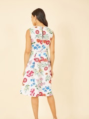 Yumi White Multi Botanical Floral Jacquard Skater Dress - Image 4 of 5