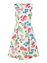 Yumi White Multi Botanical Floral Jacquard Skater Dress - Image 5 of 5