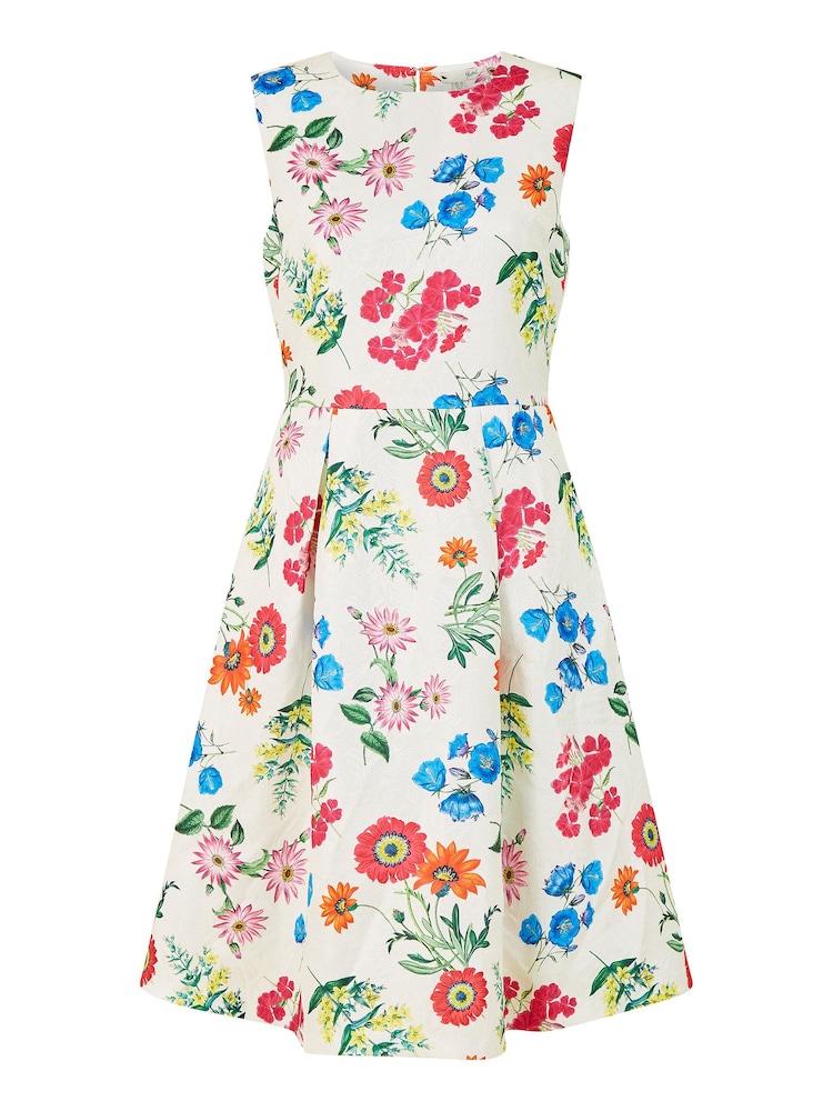 Yumi White Multi Botanical Floral Jacquard Skater Dress - Image 5 of 5