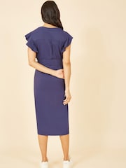 Yumi Blue Linen Blend Midi Shirt Dress - Image 3 of 4