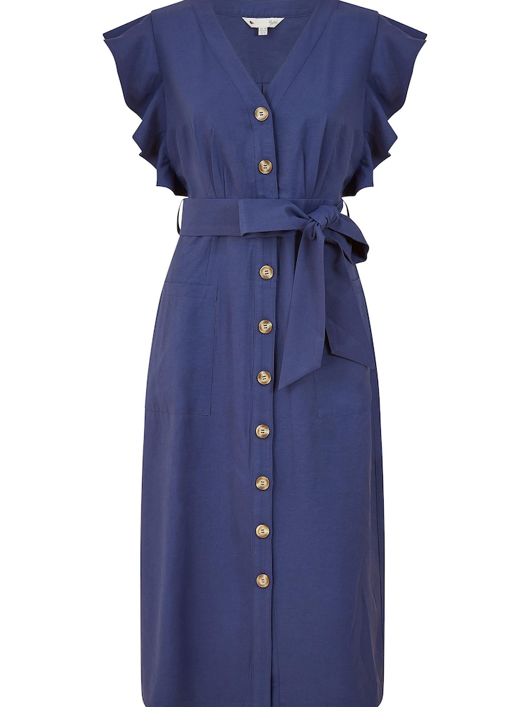 Yumi Blue Linen Blend Midi Shirt Dress - Image 4 of 4