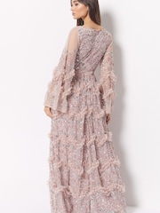 Maya Light Pink Premium Embellished Long Sleeve V-Neck Split Maxi Dress - Image 2 of 4