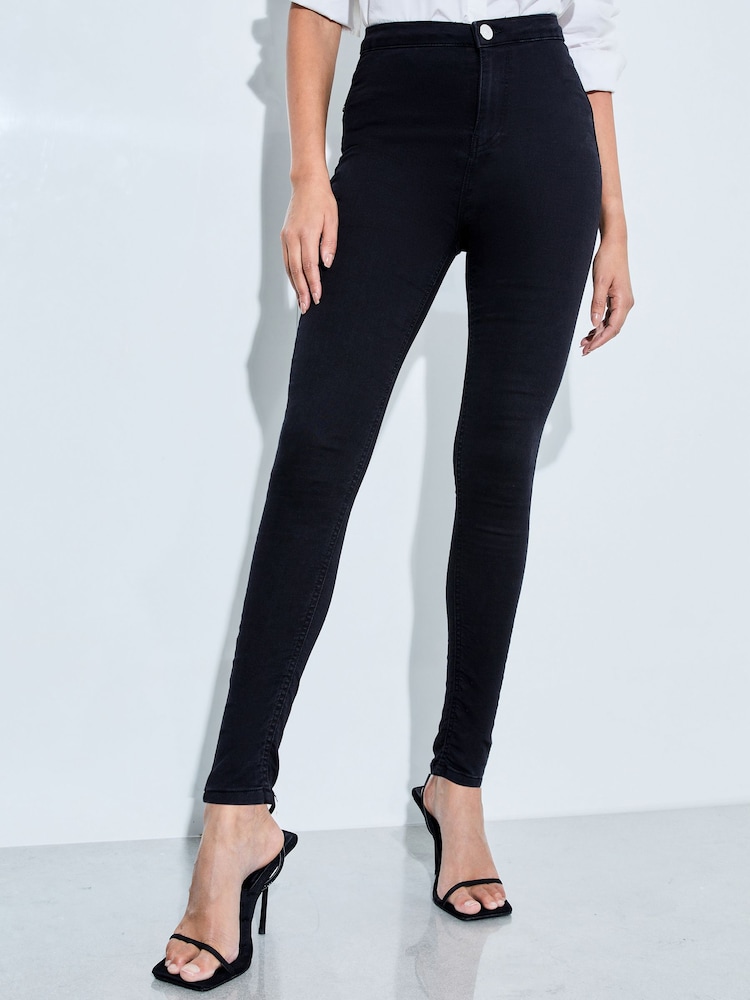 Lipsy Black Petite High Waist Skinny Jeans - Image 1 of 4 Lipsy Black Petite High Waist Skinny Jeans - Image 1 of 4