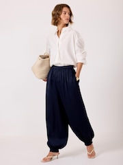 Mint Velvet Blue Satin Balloon Trousers - Image 1 of 8