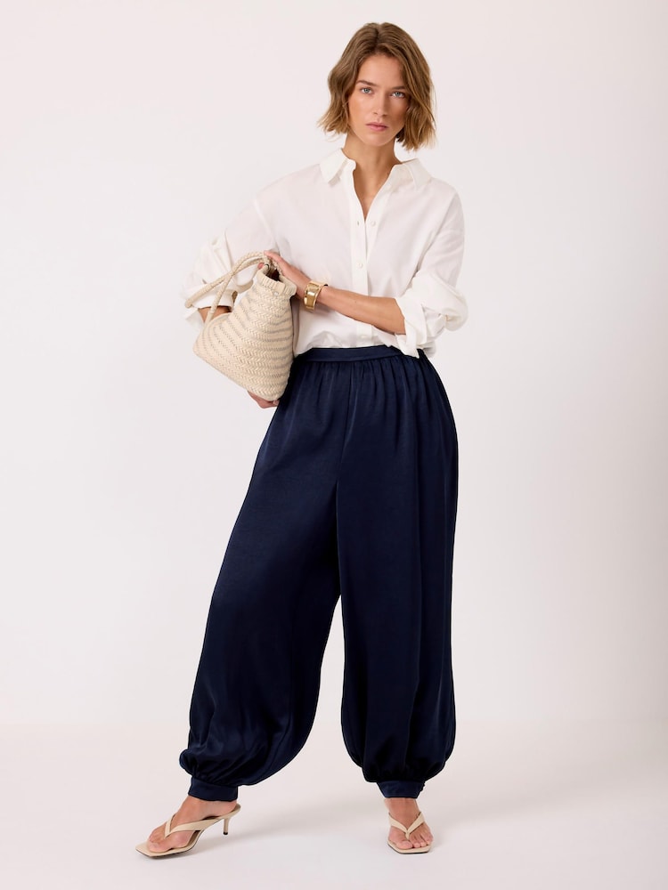 Mint Velvet Blue Satin Balloon Trousers - Image 2 of 8