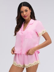 Boux Avenue Pink Amelia Matte Satin Short Pyjamas Set - Image 1 of 5