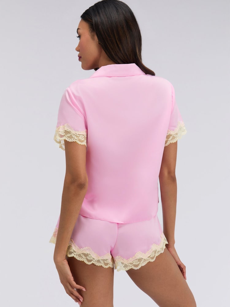 Boux Avenue Pink Amelia Matte Satin Short Pyjamas Set - Image 2 of 5