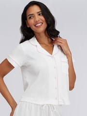 Boux Avenue White Ribbed Modal Short Sleeved Pyjama Top - Image 1 of 6