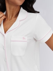 Boux Avenue White Ribbed Modal Short Sleeved Pyjama Top - Image 4 of 6