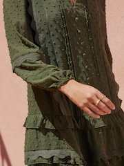 Love & Roses Khaki Green Regular Dobby Drop Waist Dress - Image 3 of 4