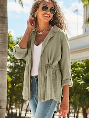 Sosandar Green Drawstring Waist Cargo Jacket - Image 1 of 5