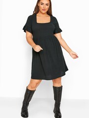 Yours Limited Black Collection Curve Ribbed Flare Sleeve Smock Dress - Image 1 of 4