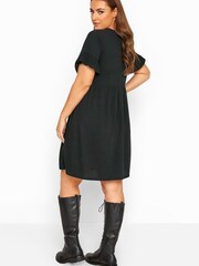 Yours Limited Black Collection Curve Ribbed Flare Sleeve Smock Dress - Image 2 of 4