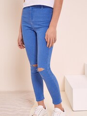 Lipsy Blue Rip High Waisted Pockets Jeggings - Image 1 of 1