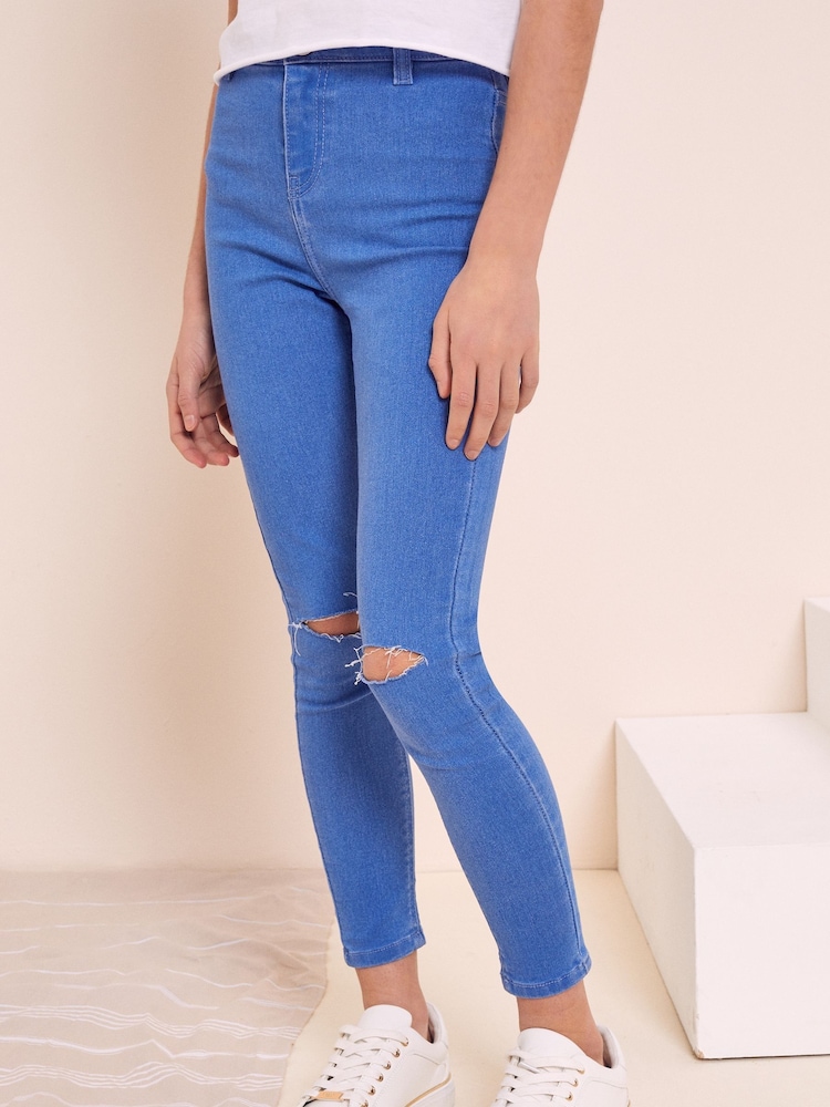 Lipsy Blue Rip High Waisted Pockets Jeggings - Image 1 of 1 Lipsy Blue Rip High Waisted Pockets Jeggings - Image 1 of 1