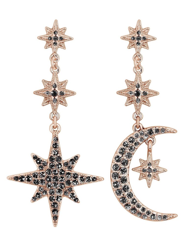 Lipsy Jewellery Rose Gold Plated Black Crystal Moon And Star Drop Earring - Image 1 of 1