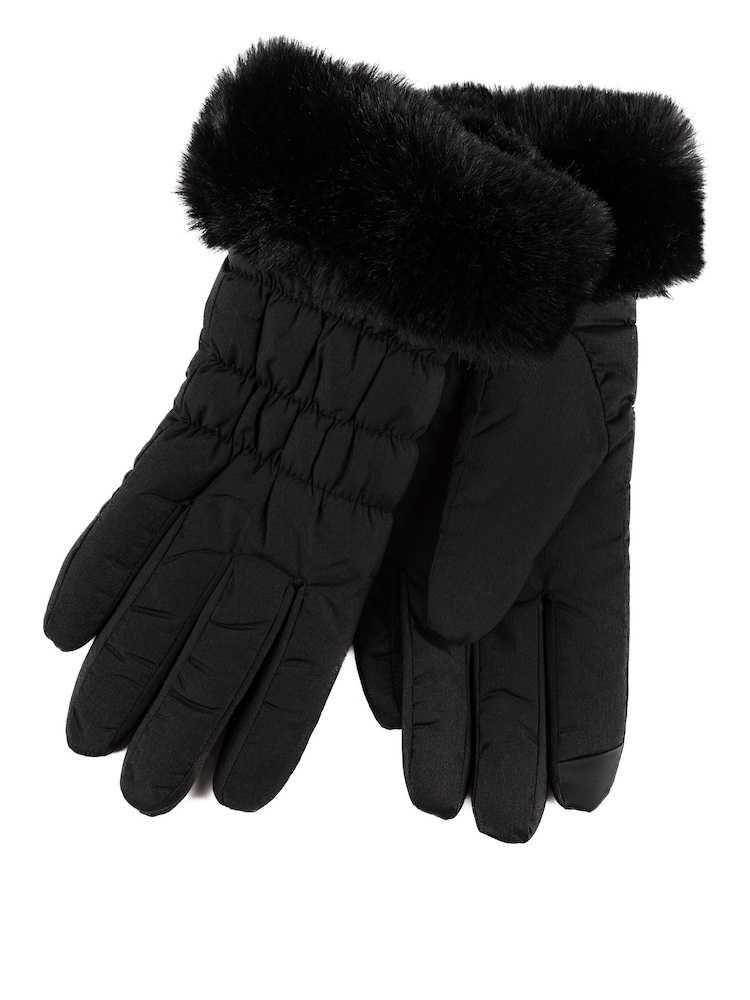 Totes Black Water Repellent Padded Smartouch With Faux Fur Cuff - Image 2 of 2