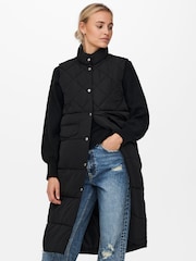 ONLY Black Longline Quilted Gilet - Image 2 of 5