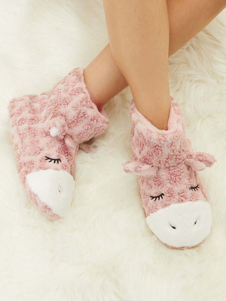 Lipsy Girl Pink Novelty Giraffe Slippers - Image 1 of 4