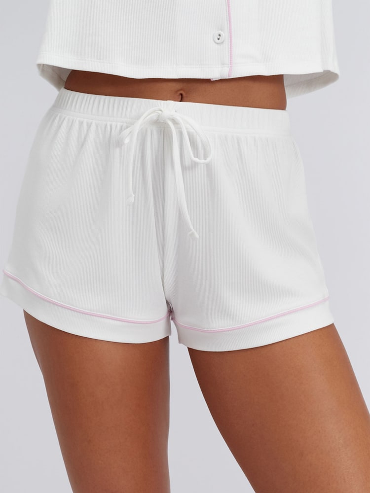 Boux Avenue White Ribbed Modal Pyjama Shorts - Image 1 of 5 Boux Avenue White Ribbed Modal Pyjama Shorts - Image 1 of 5